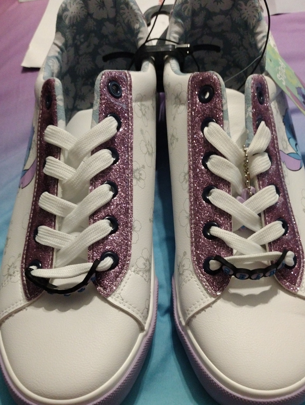 Women's White Sneakers w/ Pinkish PurplishGlitterTrim - Lilo Size 11 New Disney